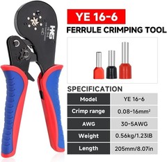 HKS Ferrule Crimping Tool AWG 30-5, Hexagonal Self-Adjusting Ratchet Crimper &hellip;