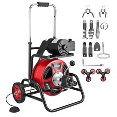 Portable Drain Snake Machine: 100ft 1/2&Prime; Solid Core Cable, 2&Prime;-6&Prime; Pipes