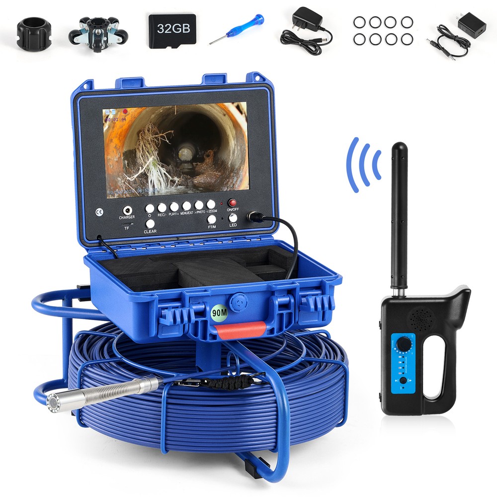 9&Prime; Self-Leveling Sewer Camera w 512Hz Locator 295ft Digital Length Counter 32GB