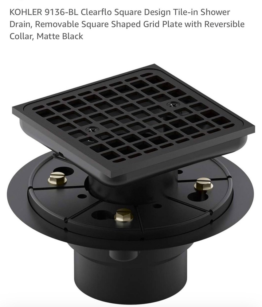 KOHLER Clearflo Square Design Tile-In Shower Drain in Matte Black K-9136-BL