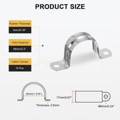 15Pcs 30mm(1-3/16&Prime;) Stainless Steel 2 Hole U-Tube Strap Clamp, Silver