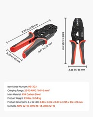 VEVOR Crimping Tool Ratcheting Wire Crimper 22-10 AWG for Electrical Terminals