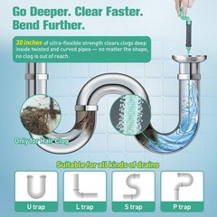 Drain Clog Remover Tool, 30-Inch Hair Remover, Plumbing 30-Inch, green