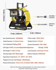 98ft Sewer Camera, 4.3&Prime; Display, Waterproof