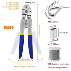 1/16&Prime; Wire Rope with Crimping Pliers, 304 Stainless Steel Aircraft Cable, 196FT
