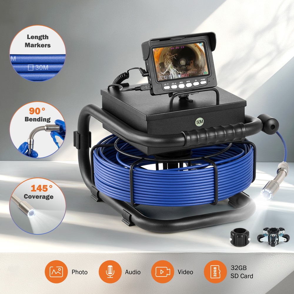 4.3 in. Sewer Inspection Camera w 164FT/50M Cable Plumbing Camera for Sewer Pipe