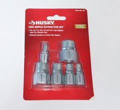 Husky 6 Piece Pipe Nipple Extractor Set 1/8&rdquo;-3/4 inch Pipe & 1/2&Prime; Shower Arm