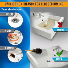 FlexiSnake Drain Weasel Sink Snake Handle + 5 Refill Wands, Orange/Yellow