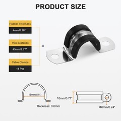 14Pcs 16mm(5/8&Prime;) Stainless Steel Rubber 2 Hole U-Tube Strap Clamp, Black
