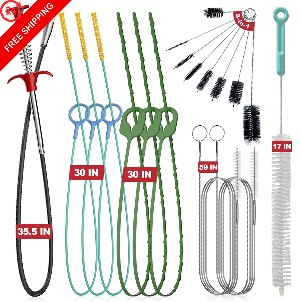 EastLink Drain Snake 18 Set: 35.5&Prime; Clog Remover (x1), 30&Prime; Steel Red