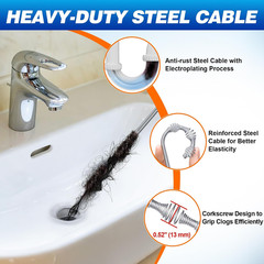 Auto Feed Drain Auger with Drill Adapter, 33 Feet Drain Snake Hair Clog Remover,