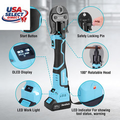 20V Brushless Copper Pipe Crimping Tool with 1/2&Prime;, 3/4&Prime;, 1&Prime; VUS Jaws