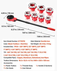 VEVOR Ratchet Pipe Threader Kit Pipes Threader with 7 Dies 3/8&Prime; NPT to 2&Prime; NPT