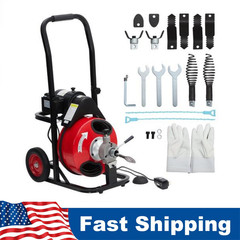 100 FT x 1/2&Prime; Drain Cleaner Electric Sewer Snake Cleaning Machine 110V w/ Gloves