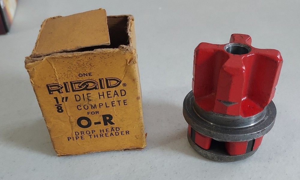 Vintage RIDGID 1/8&Prime; Die Head Complete For O-R Drop Head Pipe Threader USA Tool