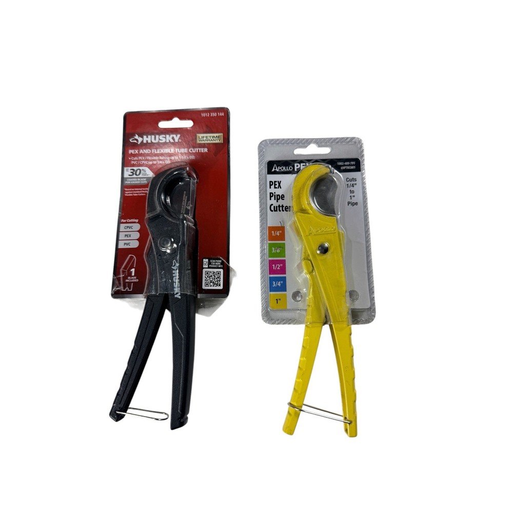 LOT 2 Husky and Apollo PEX Pipe and Flexible Tube Cutter Tool Set Black Yellow