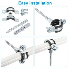 2 Pcs 1.5-1.7inch Heavy Duty Adjustable Split Ring Pipe Hanger, Silver/Black