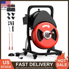 50 FT x 1/2 Inch Drain Cleaner Machine Snake Auger with 4 Cutter & Foot Switch