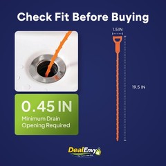 3 Pack Orange Drain Clog Remover Tool 19.7 Inch Plastic Snake
