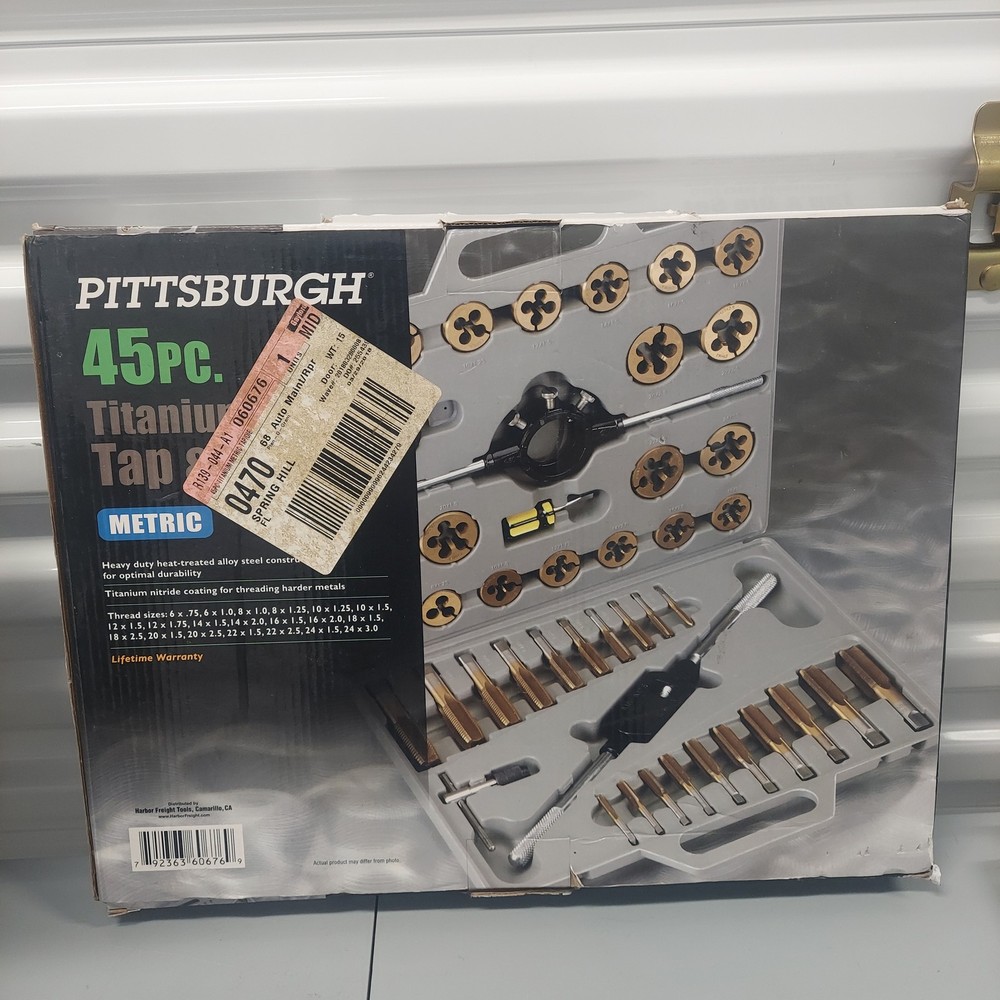 PITTSBURGH 45pc Titanium Nitride Metric Tap & Die Set &ndash; Thread Repair & Creation