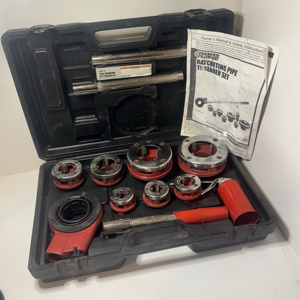 Central Machinery 62353 Ratcheting Pipe Threader Set 3/8&rdquo;&ndash;2&rdquo; Complete Case