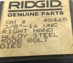 Ridgid Set of (4) 3/8&Prime; &ndash; 16 UNC RH Alloy Steel 500B Bolt Dies 48465 USED
