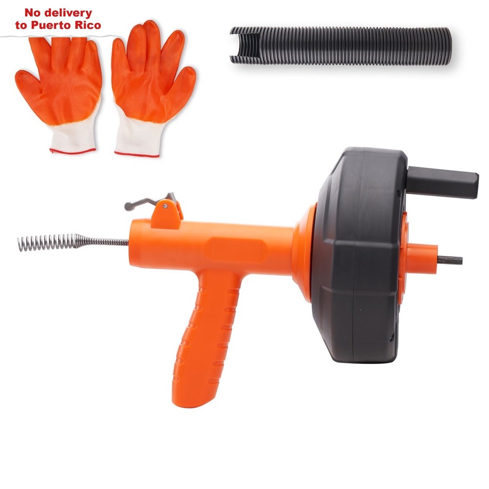 25Ft Plumbing Drain Snake Auger with Safety Hose Gloves Bathroom Sewer Unblocker
