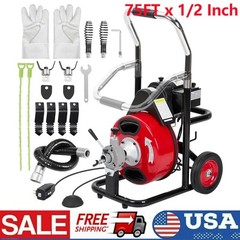 75Ft x 1/2Inch Drain Cleaner Machine For 1&Prime; to 4&Prime; Pipes Auto-feed Electric Drain
