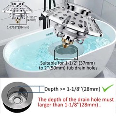 AzWzz Universal Tub Stopper Bathtub Drain 2 x 2 x 2 inches, Chrome Silver