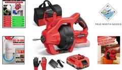 Cordless Electric Drain Snake with 25Ft Cable, Battery and Storage Bag Included