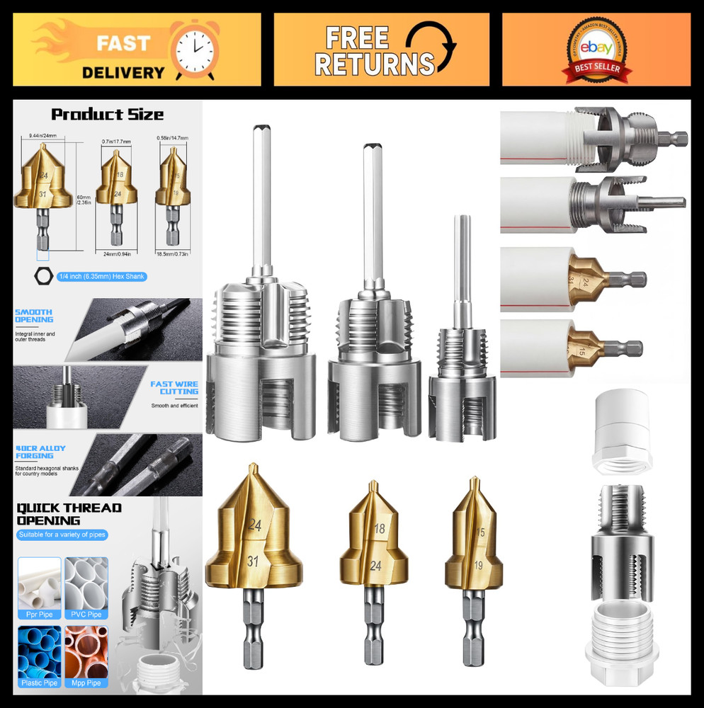 Dual Function Pipe Threading & Reaming Tool Kit for PVC &ndash; 3 Set (1/2&rdquo;, 3/4&rdquo;, 1&rdquo;)