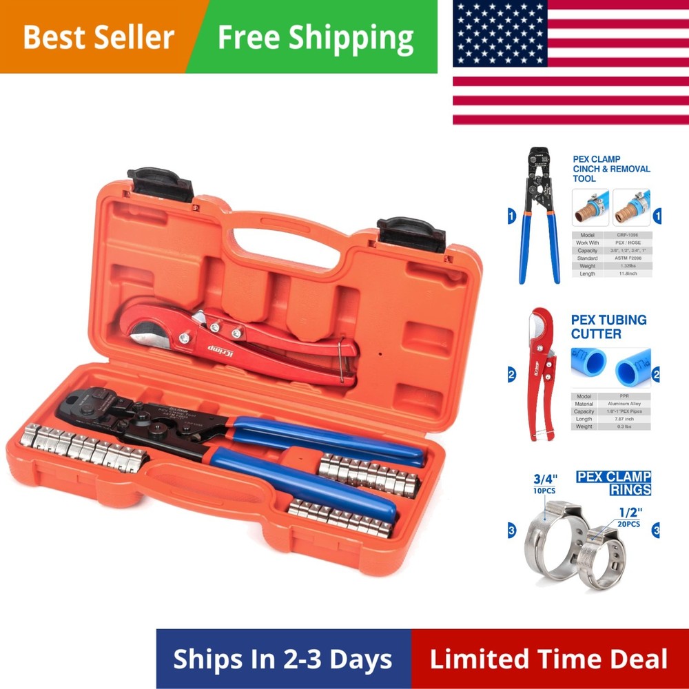 PEX Clamp Tool Kit for 3/8-in, 1/2-in, 3/4-in, 1-in PEX Clamp Cinch & Removal&hellip;