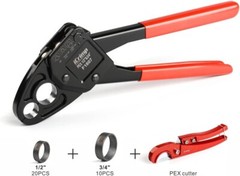 Angle PEX Crimping Tool w/ Pipe Cutter for 1/2&Prime; & 3/4&Prime; PEX Crimp Copper Rings