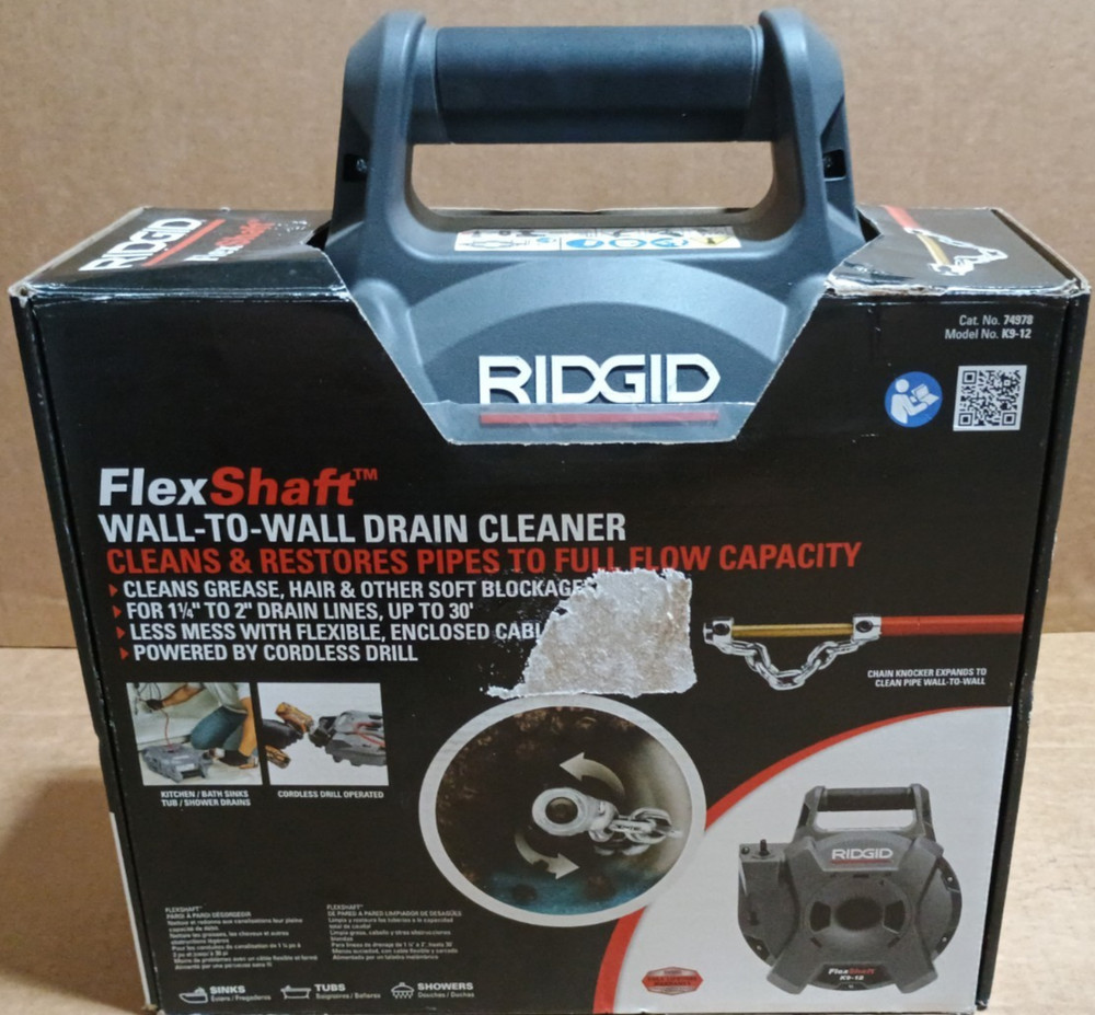 RIDGID K9-12 FlexShaft Wall-to-Wall Drain Cleaner, 1/4 in. x 30 ft. &ndash; New!