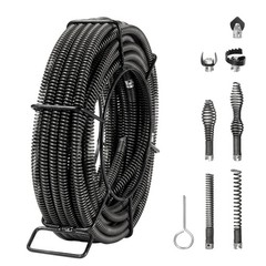 VEVOR Sectional Drain Cleaning Cable 66FTx5/8In & 7 Cutters for 0.8&Prime;-3.9&Prime; Pipes
