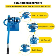 VEVOR Compact Metal Bender 1&Prime;-3&Prime; Bench Flat Bar Rod Bending Brake Bender 7 Dies