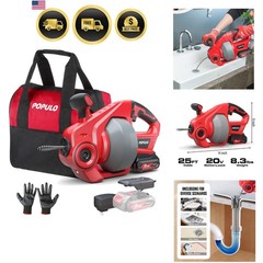 20V Cordless Electric Drain Auger-Efficient 25Ft Auto-Feed Drain Snake with R&hellip;