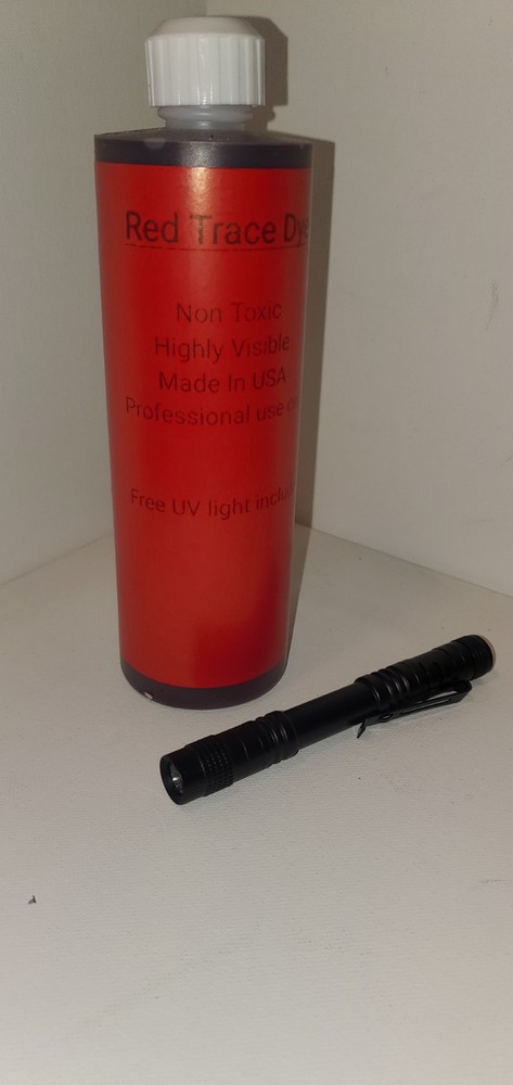 Fluorescent Red Water Sewer Leak Tracer Dye, 16oz Liquid FREE UV Light Included