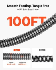 Portable Drain Snake Machine: 100ft 1/2&Prime; Solid Core Cable, 2&Prime;-6&Prime; Pipes