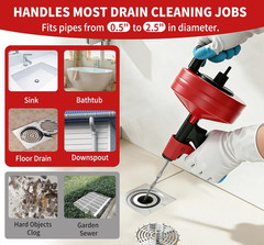 Drain Snake 35 Ft with Drill Attachment, Auto Feed 1/4 Inch Plumbing Snake for S