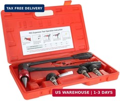 PEX-A Expander Tool Kit with 3 Self-Rotary Matte Nickel Plated Expansion Heads (