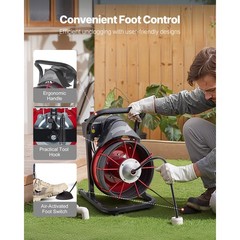 Drain Cleaner Machine Drain Auger 75FT x 1/2 Inch Manual Feed & 4 Cutters