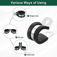 5/8&Prime;(16mm) Cable Clamp, 304 Stainless Steel Rubber Cushioned 14Pcs