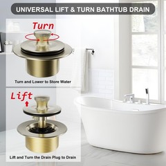 Brushed Gold Tub Drain Stopper Bathtub Drain, Hair