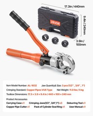VEVOR Copper Pipe Crimper Hydraulic Driven Pro Press Tool with 1/2&Prime; 3/4&Prime; 1&Prime; Jaws