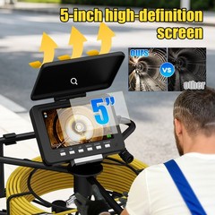 50M Sewer Pipe Inspection Video Camera, 23mm Drain Endoscope 16GB 5&Prime; Monitor