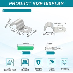 60Pack Stainless Steel Pipe Strap Fit for 1/4in(6mm) Cable U Shape Strap Clamp