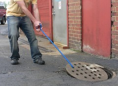 Manhole Cover Hook, 30&Prime; Solid Hex shape steel, Angled handle, Pointed tip, USA