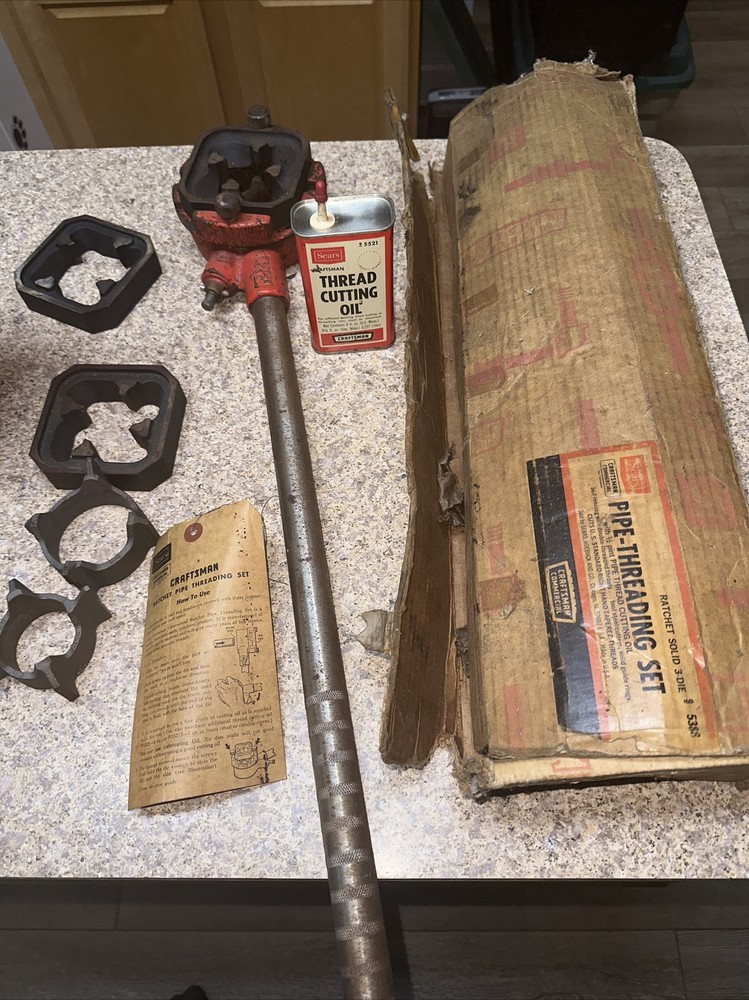 Vtg Craftsman Sears Pipe Threading Set 3-die&guide Solid Ratchet 1.25,1.5,2 Inch