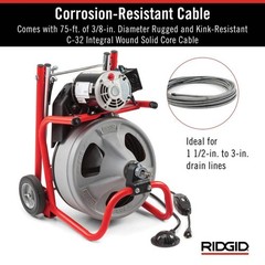 RIDGID K-400 Drain Cleaning Snake 120V Drum Machine C-32IW 3/8&Prime; x 75 ft. Cable